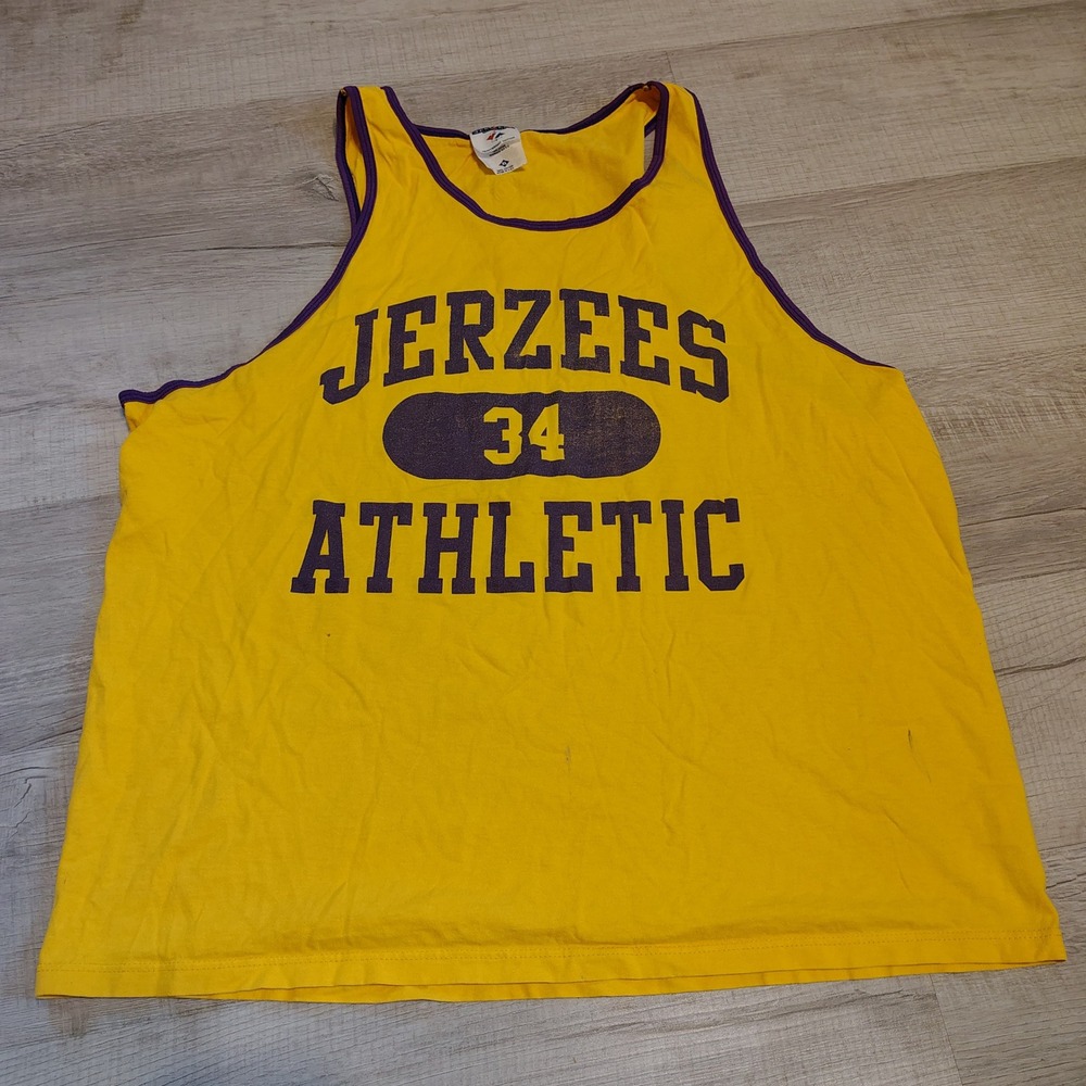 Vintage‎ Jerzees Athletic Tank Top Mens XL Yellow Purple Heavyweight Cotton 90s